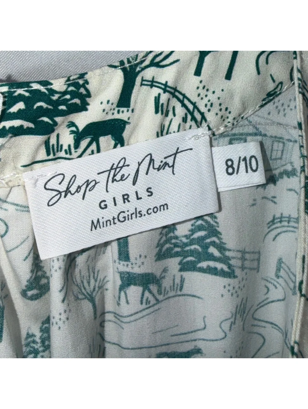 Shop the Mint Girls Size 8/10 Winter Toile Print Tiered Dress Green Ivory